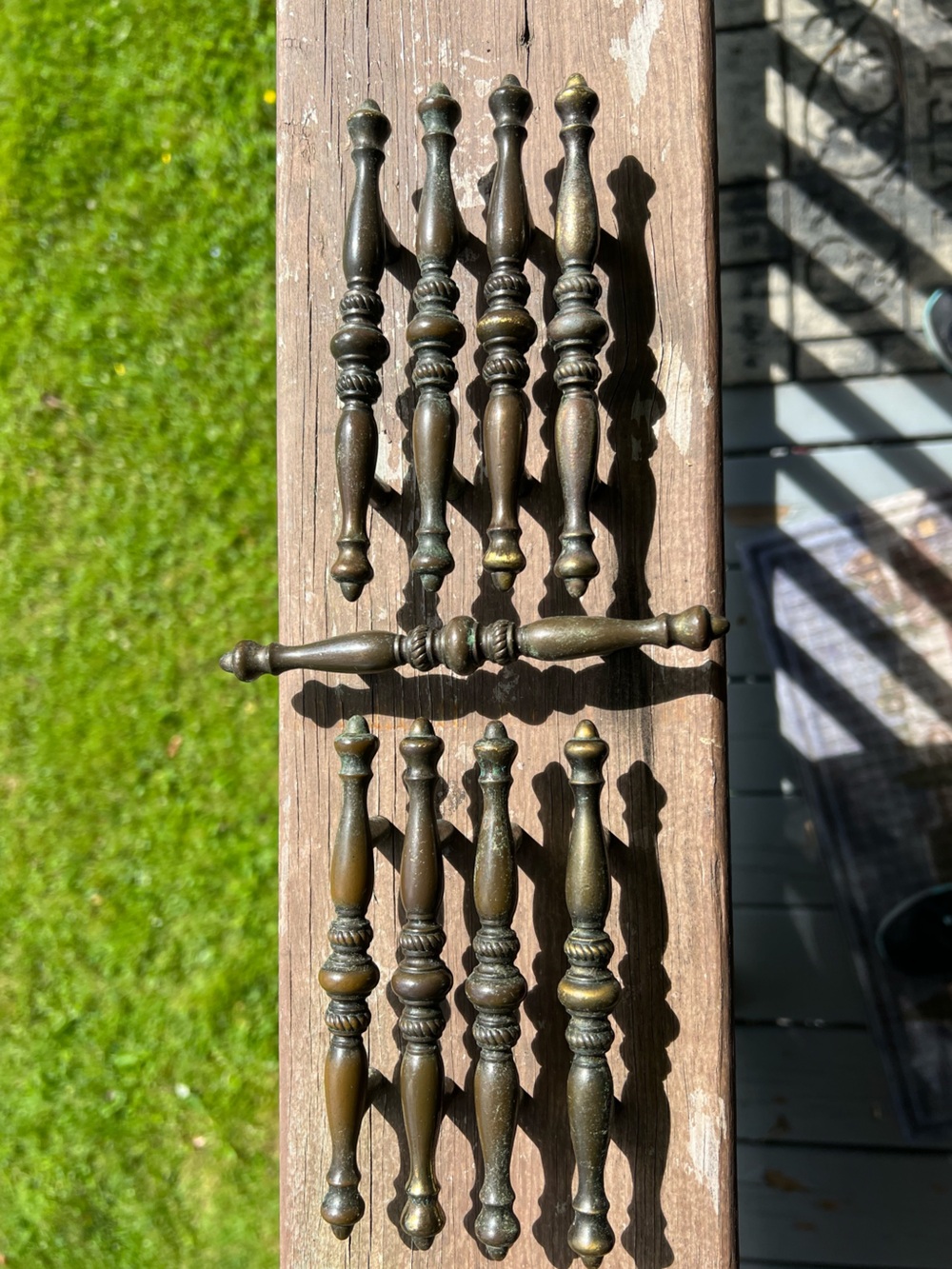 Set Of 9 Vintage Ornate Spindle -Style Brass Drawer Pulls 5-3/4” Amerock